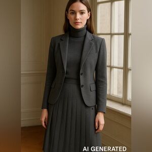 Vintage Alfred Sung “Sung Sport” Wool Pleated Midi Skirt Gray Size 8